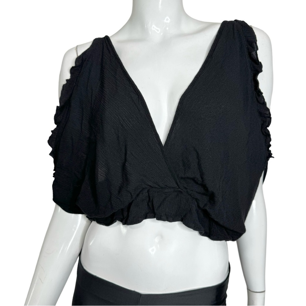🤑 5/$25 Mind Code Open Back Short Sleeve Spaghetti Strap Off Shoulder Crop Top